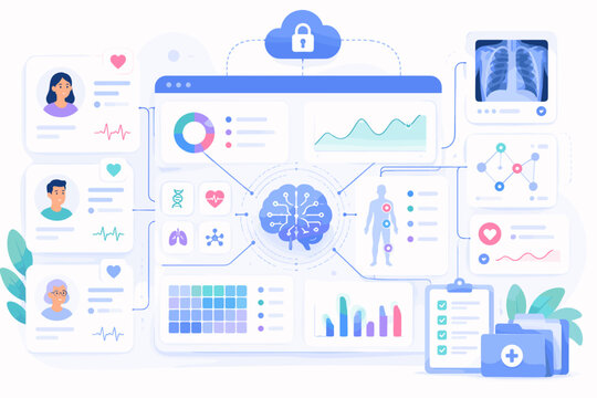 Connected Hospital Healthcare Monitoring System Illustration