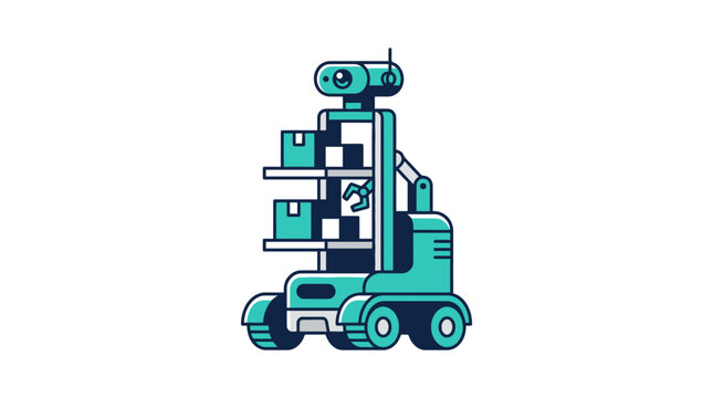 Autonomous delivery robot carrying boxes in warehouse logistic illustration. EPS Editable. Vector Illustrations.