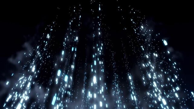 dense vertical streams of luminous particles flowing upward through darkness, pale blue and white, varying speeds creating depth layers