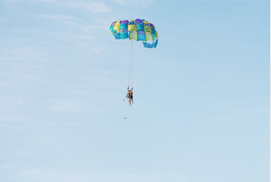 Parasailing over the sea. Da Nang coast. Active leisure.