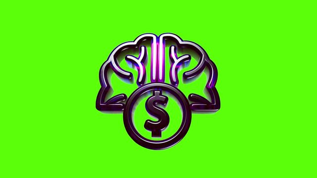 Metallic brain icon with a dollar coin symbol representing business intelligence and financial growth