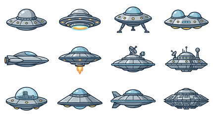 Collection of Retro Style Flying Saucers and UFOs. © habibah