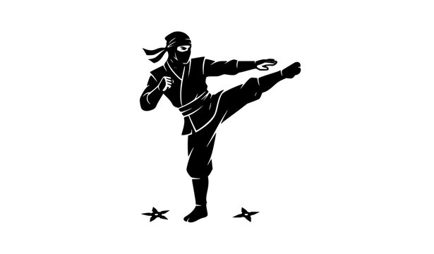 SEO Title:
Ninja Martial Artist High Kick Black Silhouette Character Vector Icon