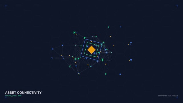Abstract digital network, featuring a glowing central node, illustrates secure asset connectivity and data fusion for complex technological systems
