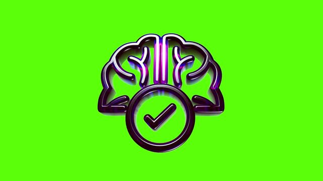Shiny 3d brain icon with a green check mark symbol representing mental health and positive thinking