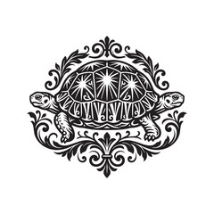Fototapeta premium Symmetrical Double Headed Turtle Vector Illustration Featuring Victorian Flourish Filigree and Ornamental Scrollwork Design