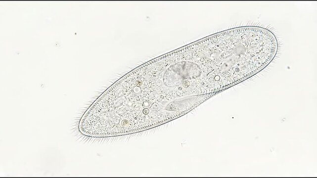 Microscopic View of Paramecium Organism Moving Under Brightfield Microscope in Laboratory Setting