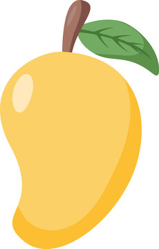 Mango with Green Leaf, Simple Tropical Fruit Vector Illustration
