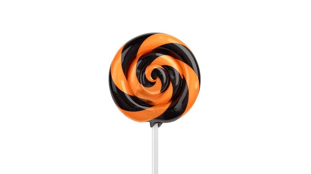 Orange and black swirl lollipop on white stick
