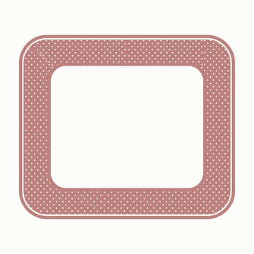 Rounded square frame with dusty pink polka dot pattern border on a plain white background area