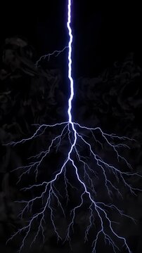 Bright Electric Lightning Bolt Striking Through Dark Smoke Clouds