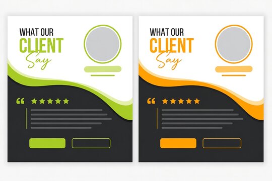 Modern customer testimonial social media post templates, professional client review layout set, business feedback rating cards