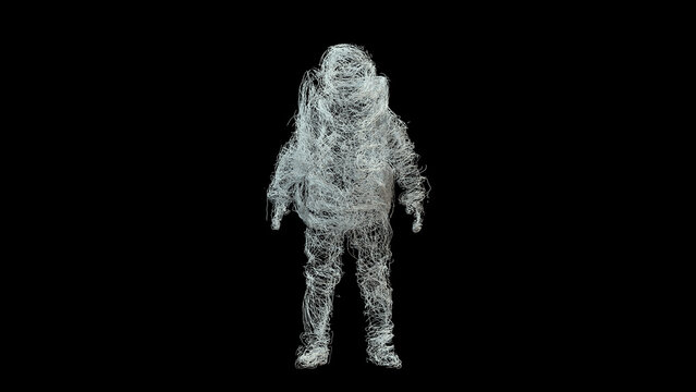 Experimental 3D Wire Mesh Astronaut Sculpture Tangled Abstract Form
