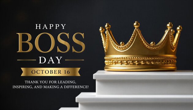 Golden crown on a white pedestal celebrating National Boss Day.