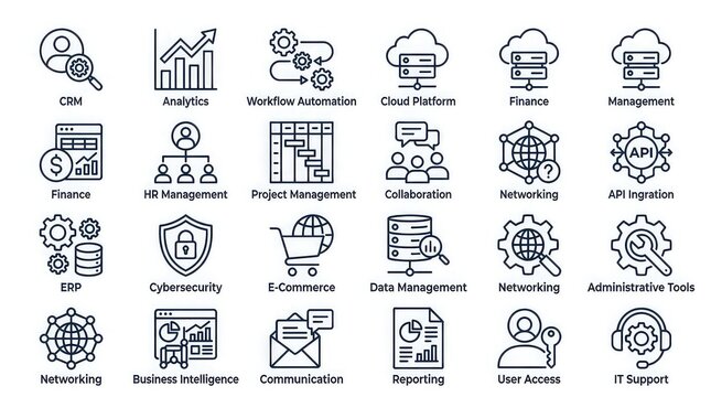 Enterprise software icons for business management