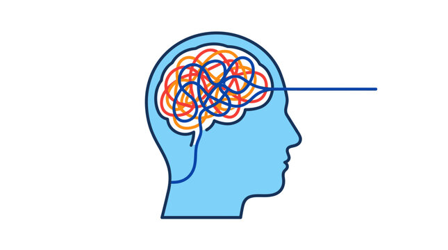 Human head profile with tangled brain lines representing mental health concept
