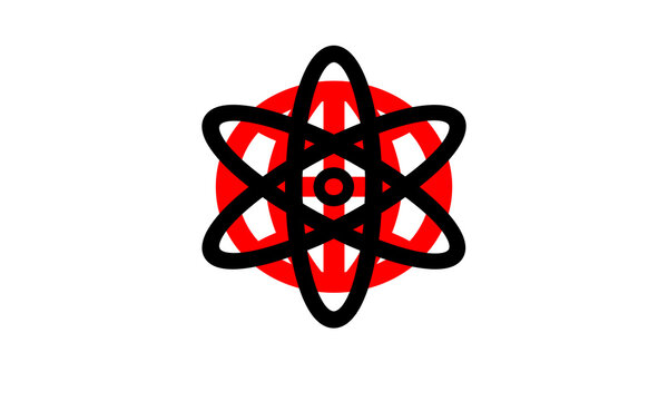 Atom symbol red orbits science emblem design high resolution picture