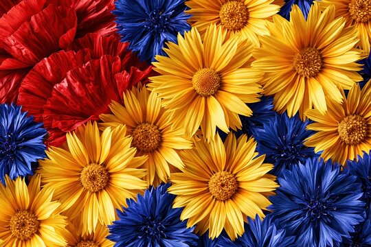 Vibrant red yellow blue flowers background bright floral wallpaper