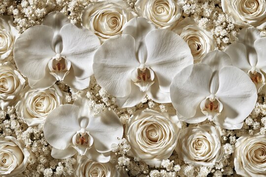 White orchids and roses floral background arrangement elegant luxury