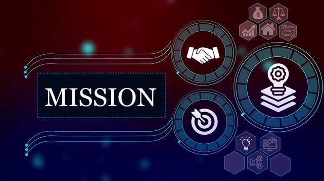 Corporate mission statement digital concept with animated business and strategic growth infographics