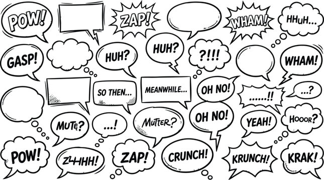 Comic book speech bubbles with various expressions and sounds