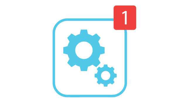 Settings Notification Settings Icon Vector: Blue Gears App Badge with Red Urgent Alert Counter