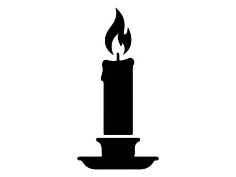 Lit Church Candle Vector, Burning Wax Taper in Holder Graphic
