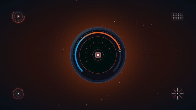 Futuristic digital interface hud display with glowing circular gauge and data elements