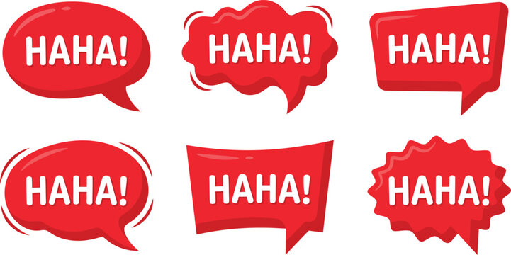 Funny red speech bubbles with HAHA text for humor designs