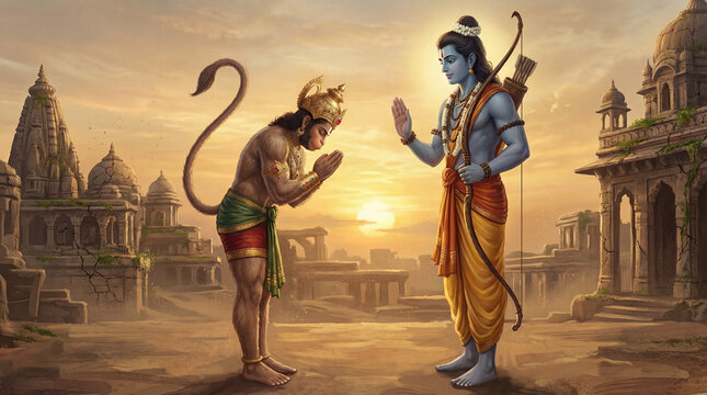 Shri Ram Blessing Hanuman Ji Devotional Artwork
