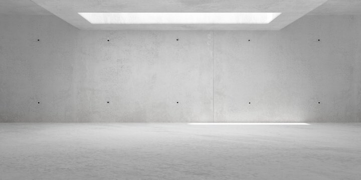 Empty brutalism abstract room with large offset light shaft and concrete walls, industrial modern interior background template