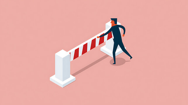 A business person in suit face obstacle barrier, challenge problem concept vector illustration design isolated on plain background color