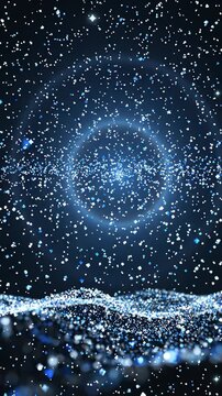 Abstract Blue Particle Wave Motion With Glowing Floating Dust Particles