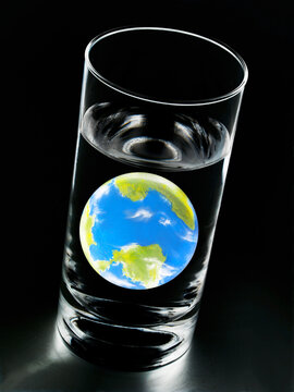 Flood world.. Planet Earth submerged in water.
The planet earth globe is a hand made physical sculpture.