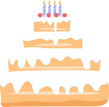 Birthday Cake with Candles, Layered Celebration Cake Vector Illustration