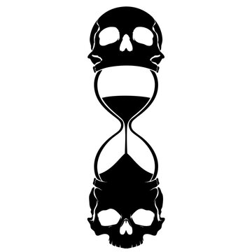 Gothic skull hourglass vector, memento mori sand timer illustration, black and white macabre death symbol for tattoo design
