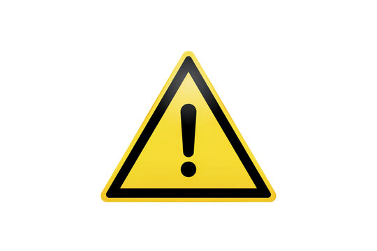 Yellow triangle warning sign with a bold black exclamation point symbol for safety and hazard alert notifications isolated on a transparent background