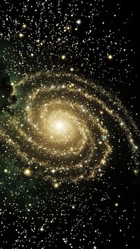 Golden Spiral Galaxy Formation With Glowing Particles in Deep Space