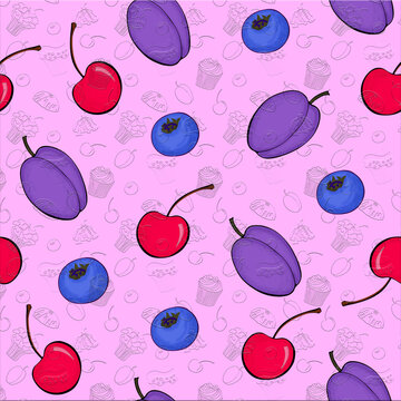 Cute Hand Drawn Fresh Fruits Pattern 