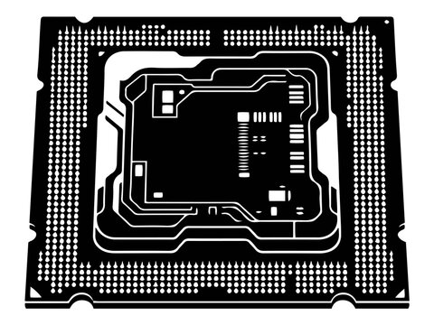 Central Processing Unit Vector, Detailed Computer CPU and Microchip Graphic