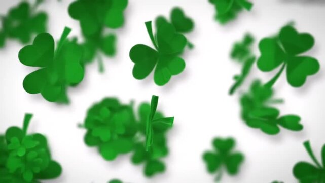 Green Shamrock Leaves Falling Down Against A Clean White Background