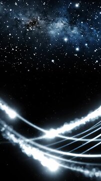 Abstract Motion Background With Glowing Light Streaks and Starry Night Sky