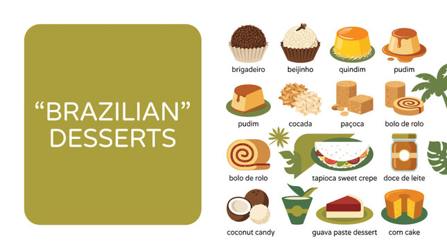 Illustrated Collection of Traditional Sweet Treats and Popular Confectionery Specialties from South American Culinary Heritage