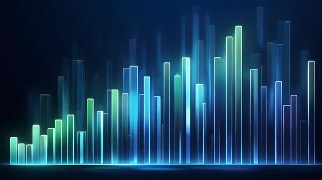 Growing financial charts and data visualization, glowing neon business and stock market background loop