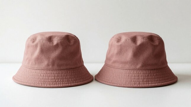 Two dusty rose bucket hats displayed side by side on white background. These casual headwear items offer sun protection and style for everyday wear.