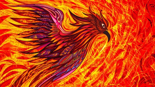 Majestic Phoenix Rising from Flames