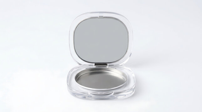 Minimalist compact mirror cosmetic product mockup with clear lid