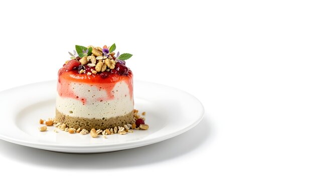 Salmonberry gourmet cashew yogurt mousse premium commercial food photography
