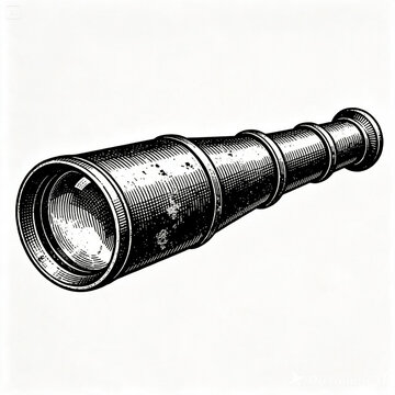 Antique classic brass spyglass telescope etching illustration