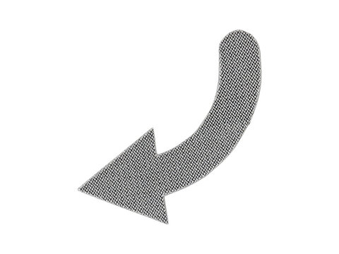 A single curved arrow pointing towards the lower left corner, featuring a textured mesh pattern, isolated on a white background isolated on a transparent background